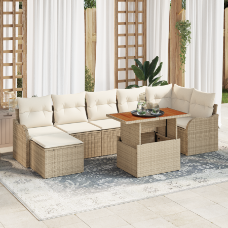 Juego de Sofá de Jardín de 8 Piezas con Cojines Beige Ratán Poliéster Acacia by , Outdoor sofas - Ref: Foro24-3349490, Price:...