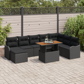 Conjunto de Sofá de Jardín de 9 Piezas con Cojines Ratán Poliéster Negro Acacia by , Outdoor sofas - Ref: Foro24-3349498, Pri...