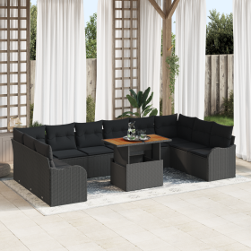 Juego de Sofás de Jardín de 11 Piezas con Cojines Poliratán Negro Acacia by , Outdoor sofas - Ref: Foro24-3349512, Price: 745...