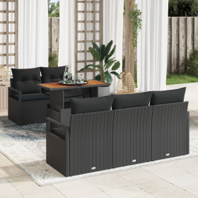 Juego de Sofá de Jardín de 6 Piezas con Cojines de Ratán Poliéster Negro Acacia by , Outdoor sofas - Ref: Foro24-3349652, Pri...