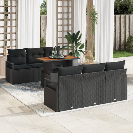 Juego de Sofás de Jardín de 7 Piezas con Cojines Ratán Polímero Negro Acacia von , Outdoor-Sofas - Ref: Foro24-3349659, Preis...