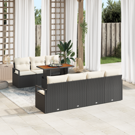 Juego de Sofá de Jardín de 8 Piezas con Cojines Ratán Poliéster Negro Acacia | Foro24.es | Tu tienda online para hogar, jardín y más Foro24.es