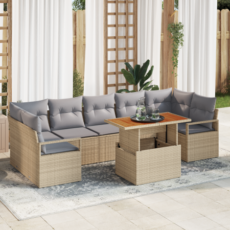 Juego de Sofás de Jardín de 8 Piezas con Cojines Beige de Ratán Poliéster Acacia by , Outdoor sofas - Ref: Foro24-3349678, Pr...
