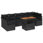 Conjunto de Sofá de Jardín  de 8 Piezas con Cojines Negro Ratán Poliéster Acacia | Foro24.es | Tu tienda online para hogar, jardín y más Foro24.es