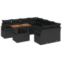Conjunto de Sofás de Jardín de 9 Piezas con Cojines Ratán Poliéster Negro Acacia | Foro24.es | Tu tienda online para hogar, jardín y más Foro24.es