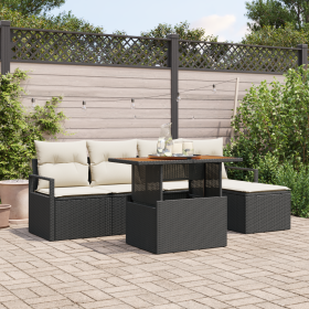 Juego de Sofá de Jardín de 6 Piezas con Cojines Ratán Negro Acacia de , Sofás de exterior - Ref: Foro24-3349697, Precio: 378,...