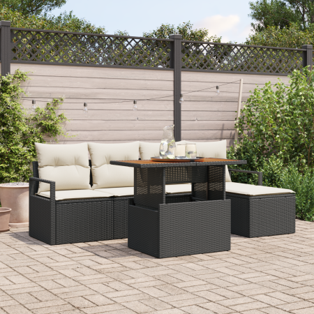 Juego de Sofá de Jardín de 6 Piezas con Cojines Ratán Negro Acacia de , Sofás de exterior - Ref: Foro24-3349697, Precio: 378,...