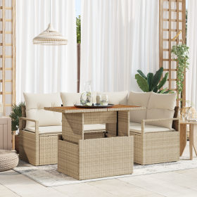 Juego de Sofás de Jardín de 5 Piezas con Cojines Beige de Ratán Poliéster von , Outdoor-Sofas - Ref: Foro24-3349707, Preis: 3...