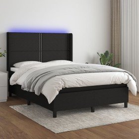 Cama box spring colchón y luces LED tela negro 140x200 cm Cama box spring colchón y luces LED tela negro 140x200 cm