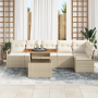 Juego de Sofás de Jardín de 7 Piezas con Cojines Beige de Ratán Poliéster Acacia von , Outdoor-Sofas - Ref: Foro24-3349721, P...