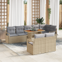 Juego de 9 Piezas de Sofá de Jardín con Cojines Beige Ratán Poliéster Acacia von , Outdoor-Sofas - Ref: Foro24-3349727, Preis...