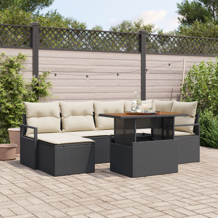 Set de Sofá de Jardín de 7 Piezas con Cojines Negro de Ratán Polimérico Acacia de | Foro24.es | Tu tienda online para hogar, jardín y más Foro24.es