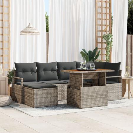 Conjunto de Sofás de Jardín de 7 Piezas con Cojines Gris Ratán Poliéster | Foro24.es | Tu tienda online para hogar, jardín y más Foro24.es