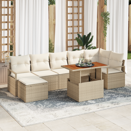 Juego de 8 Piezas de Sofá de Jardín con Cojines Beige de Ratán Poliéster Acacia de , Sofás de exterior - Ref: Foro24-3349742,...