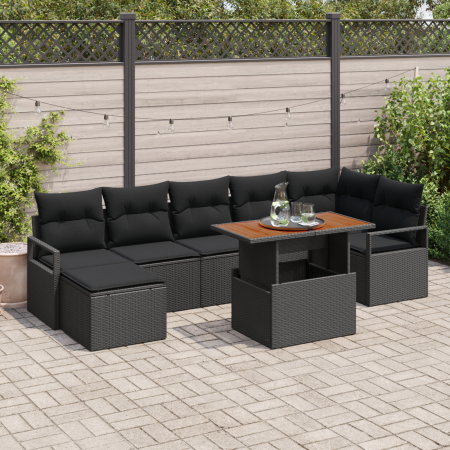 Set de Sofá de Jardín de 8 Piezas con Cojines Negro Ratán Sintético Acacia | Foro24.es | Tu tienda online para hogar, jardín y más Foro24.es