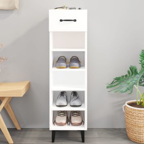 Mueble zapatero madera contrachapada blanco brillo 30x35x105 cm