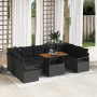 Conjunto de Sofá de Jardín  de 10 Piezas con Cojines Ratán Poliéster Acacia Negro | Foro24.es | Tu tienda online para hogar, jardín y más Foro24.es