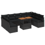 Conjunto de Sofá de Jardín  de 10 Piezas con Cojines Ratán Poliéster Acacia Negro | Foro24.es | Tu tienda online para hogar, jardín y más Foro24.es