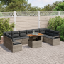 Conjunto de Sofá de Jardín de 11 Piezas con Cojines Gris Ratán Poliéster Acacia | Foro24.es | Tu tienda online para hogar, jardín y más Foro24.es