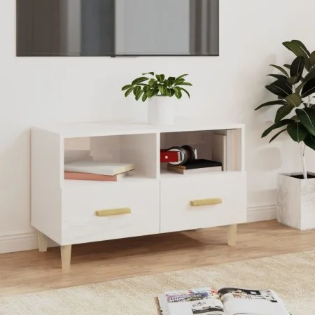 TV-Ständer aus Sperrholz weiß glänzend 80x36x50 cm von vidaXL, TV-Möbel - Ref: Foro24-812588, Preis: 67,40 €, Rabatt: %