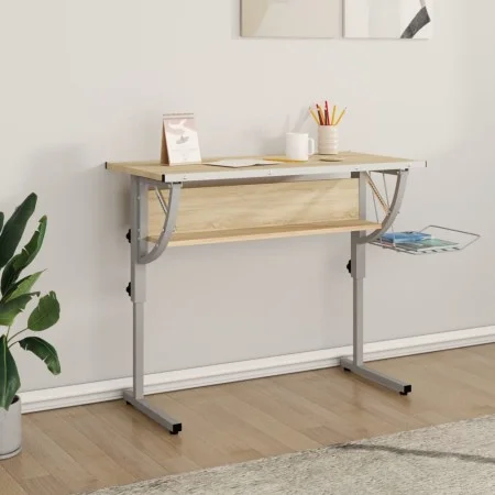 Gray and oak wood and steel drawing table 110x53x(58-87) cm by vidaXL, Desks - Ref: Foro24-340930, Price: 72,25 €, Discount: %
