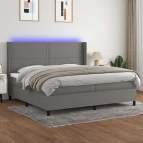 Cama box spring colchón y luces LED tela gris claro 200x200 cm Cama box spring colchón y luces LED tela gris claro 200x200 cm