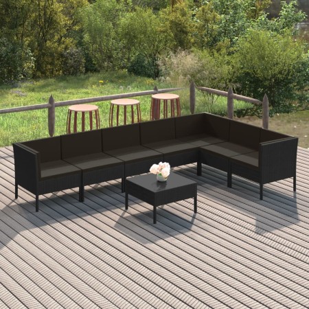 8-teiliges Gartenmöbel-Set und schwarze synthetische Rattankissen von vidaXL, Gartensets - Ref: Foro24-3094429, Preis: 693,66...