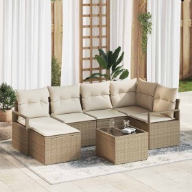 Conjunto de sofá de jardín 7 pcs Beige Poliratán