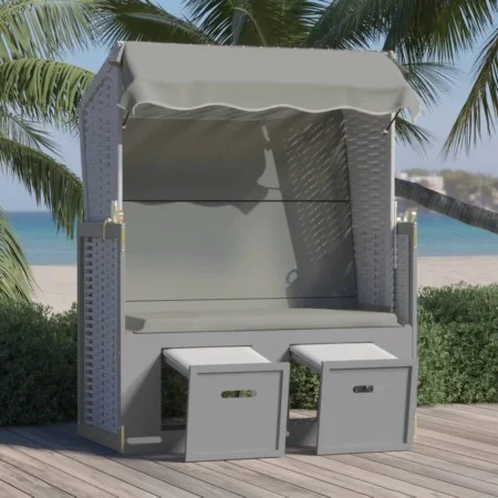Strandkorb beach chair with gray wood synthetic rattan canopy by vidaXL, Loungers - Ref: Foro24-318650, Price: 269,43 €, Disc...