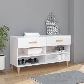 Mueble zapatero madera contrachapada blanco brillo 102x35x55 cm