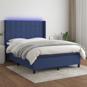 Cama box spring colchón y luces LED tela azul 140x200 cm Cama box spring colchón y luces LED tela azul 140x200 cm