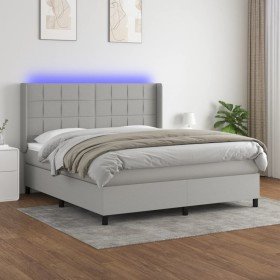 Cama box spring colchón y luces LED tela gris claro 160x200 cm en Camas y somieres | Comprar online en Foro24