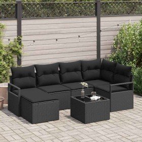 Conjunto de sofá de jardín 7 pcs Negro Poliratán