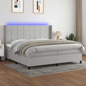 Cama box spring con colchón tela y LED gris claro 200x200 cm Cama box spring con colchón tela y LED gris claro 200x200 cm