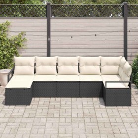 Conjunto de sofá de jardín 7 pcs Negro Poliratán