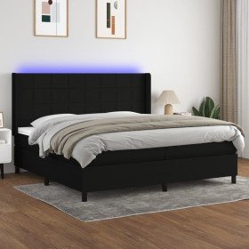 Cama box spring colchón y luces LED tela negro 200x200 cm en Camas y somieres | Comprar online en Foro24