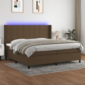 Cama box spring colchón luces LED tela marrón oscuro 200x200 cm Cama box spring colchón luces LED tela marrón oscuro 200x200 cm