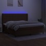 Cama box spring colchón luces LED tela marrón oscuro 200x200 cm