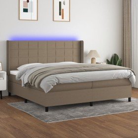 Cama box spring colchón y luces LED tela gris taupe 200x200 cm Cama box spring colchón y luces LED tela gris taupe 200x200 cm