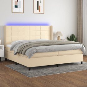 Cama box spring colchón y luces LED tela crema 200x200 cm en Camas y somieres | Comprar online en Foro24