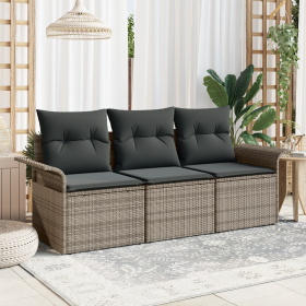 Set de Sofá de Jardín de 3 piezas con Cojines Gris Ratán Poliéster de , Sofás de exterior - Ref: Foro24-3353888, Precio: 243,...