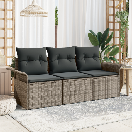 Set de Sofá de Jardín de 3 piezas con Cojines Gris Ratán Poliéster de , Sofás de exterior - Ref: Foro24-3353888, Precio: 243,...