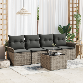 Juego de Sofá de Jardín de 5 Piezas con Cojines Gris de Ratán Sintético de , Sofás de exterior - Ref: Foro24-3353898, Precio:...