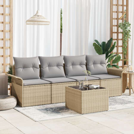 Juego de Sofás de Jardín  de 5 Piezas con Cojines Ratán Poliéster Beige | Foro24.es | Tu tienda online para hogar, jardín y más Foro24.es