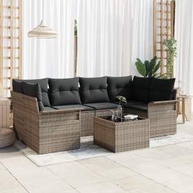 Juego de Sofá de Jardín de 7 Piezas con Cojines Gris Ratán Poliéster von , Outdoor-Sofas - Ref: Foro24-3353928, Preis: 480,26...