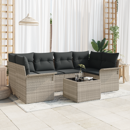 Juego de Sofá de Jardín de 7 Piezas con Cojines Gris Claro Ratán Poliéster von , Outdoor-Sofas - Ref: Foro24-3353931, Preis: ...