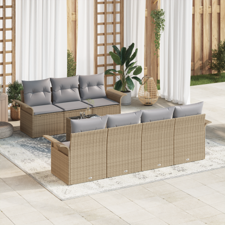 Juego de Sofá de Jardín  de 8 Piezas con Cojines Beige Rattan Poliwicker | Foro24.es | Tu tienda online para hogar, jardín y más Foro24.es