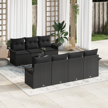 Set de Sofá de Jardín de 8 Piezas con Cojines Ratán Poliéster Negro | Foro24.es | Tu tienda online para hogar, jardín y más Foro24.es