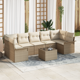 Juego de Sofá de Jardín de 8 Piezas con Cojines Beige Ratán Polipropileno von , Outdoor-Sofas - Ref: Foro24-3353950, Preis: 5...