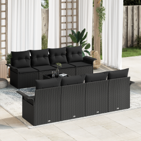 Conjunto de Sofás de Jardín de 9 Piezas con Cojines Negro Ratán Poliéster de , Sofás de exterior - Ref: Foro24-3353962, Preci...